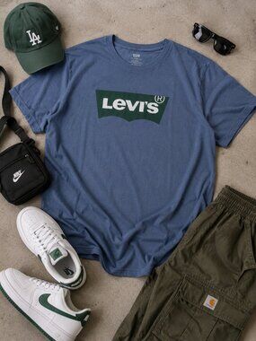 Levi’s Batwing Logo Graphic T-Shirt XXL Blue Green Short Sleeve NWT